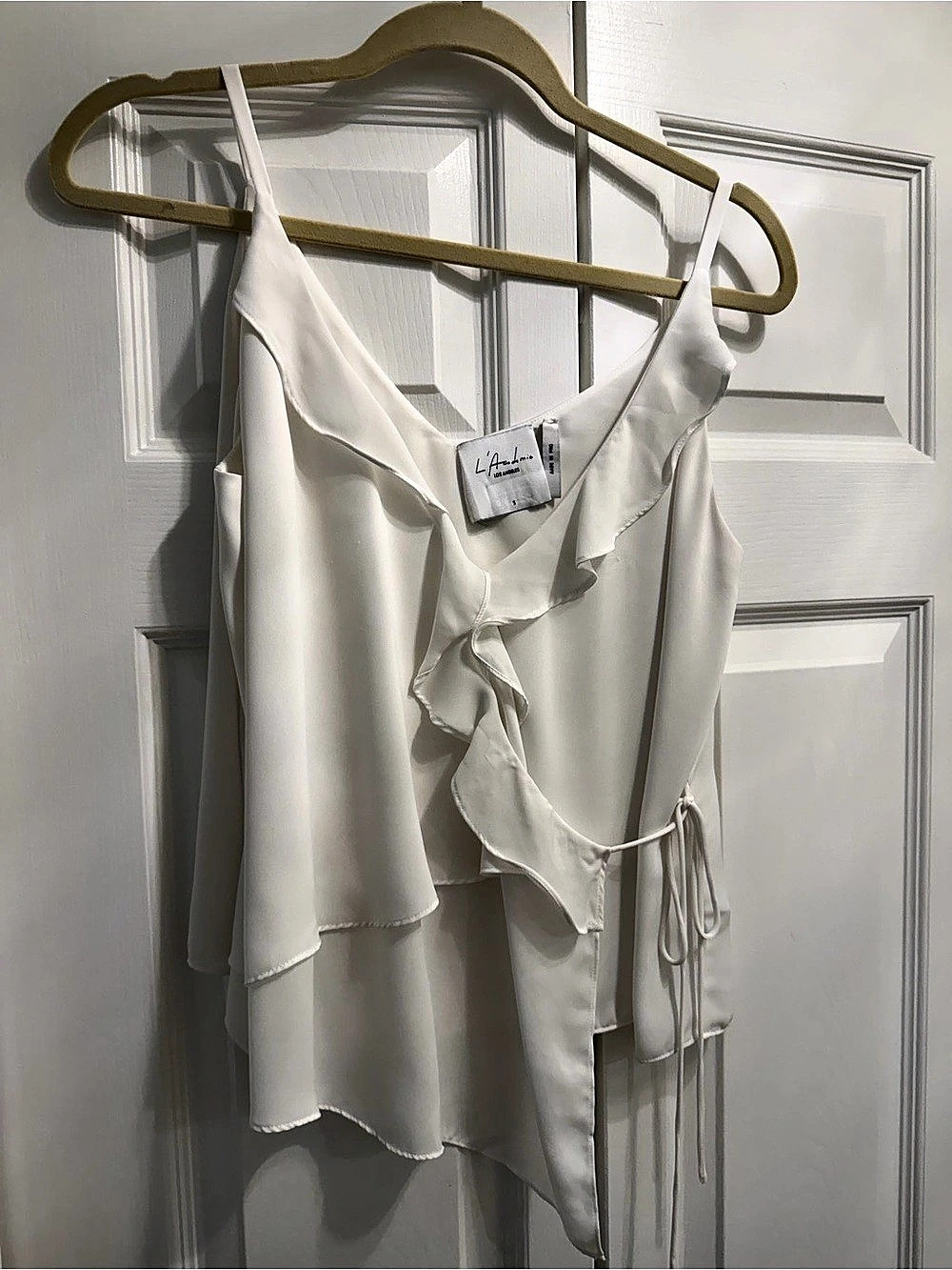 L'Academie Ruffle Wrap Blouse in White Size Small